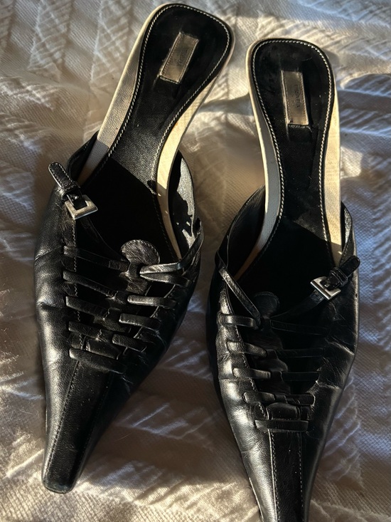 Prada Shoes - Prada Black Leather Woven Pointed-Toe Mules